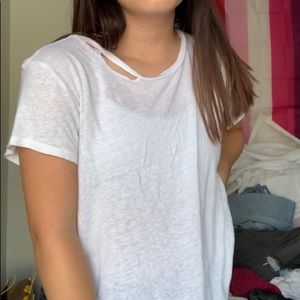 White Shoulder Rip Tee